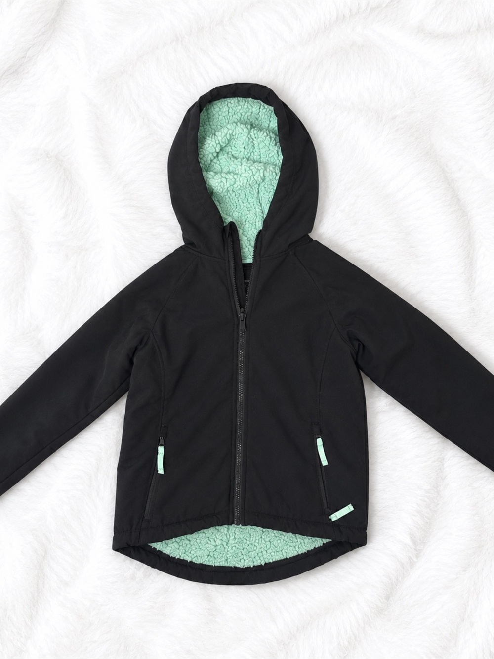 all in motion Black Hoodie with Mint Sherpa Lining